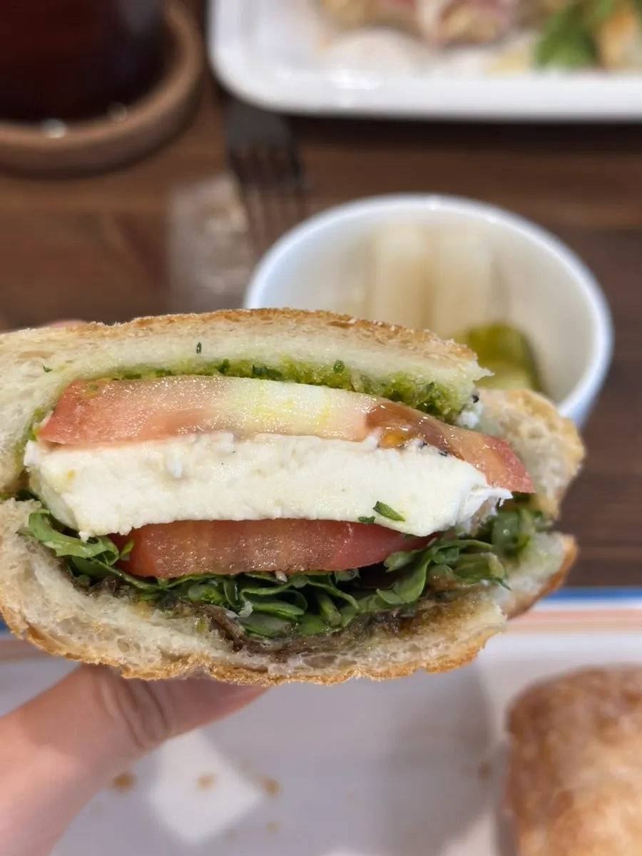 Close-up of a bitten sandwich
