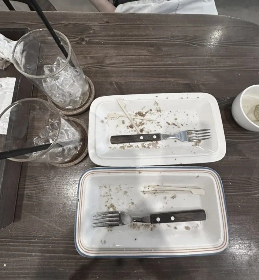 Empty plate after finishing the sandwiches