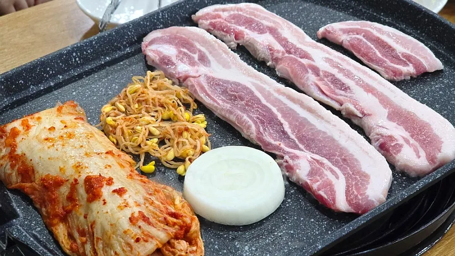 Raw pork belly with vivid red color