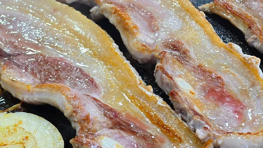 Golden-brown grilled pork belly