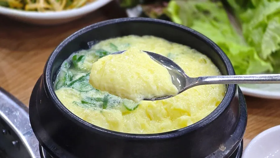 Steamed egg served mid-meal