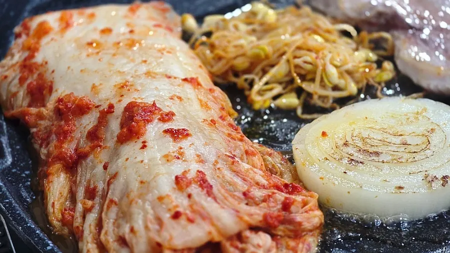 Cabbage kimchi served with the pork belly
