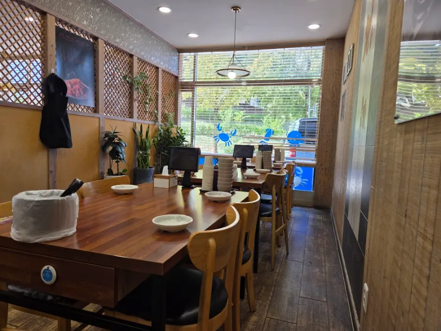 Interior view of the restaurant packed with customers