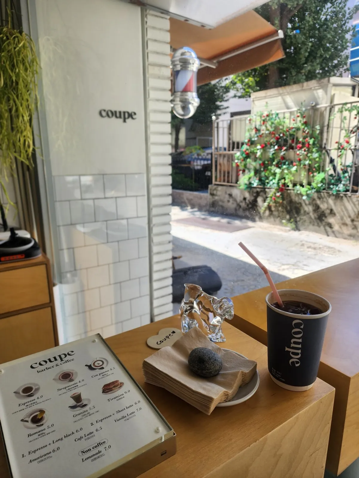 Interior of the one-person barber shop at Coup Barber & Coffee in Apgujeong