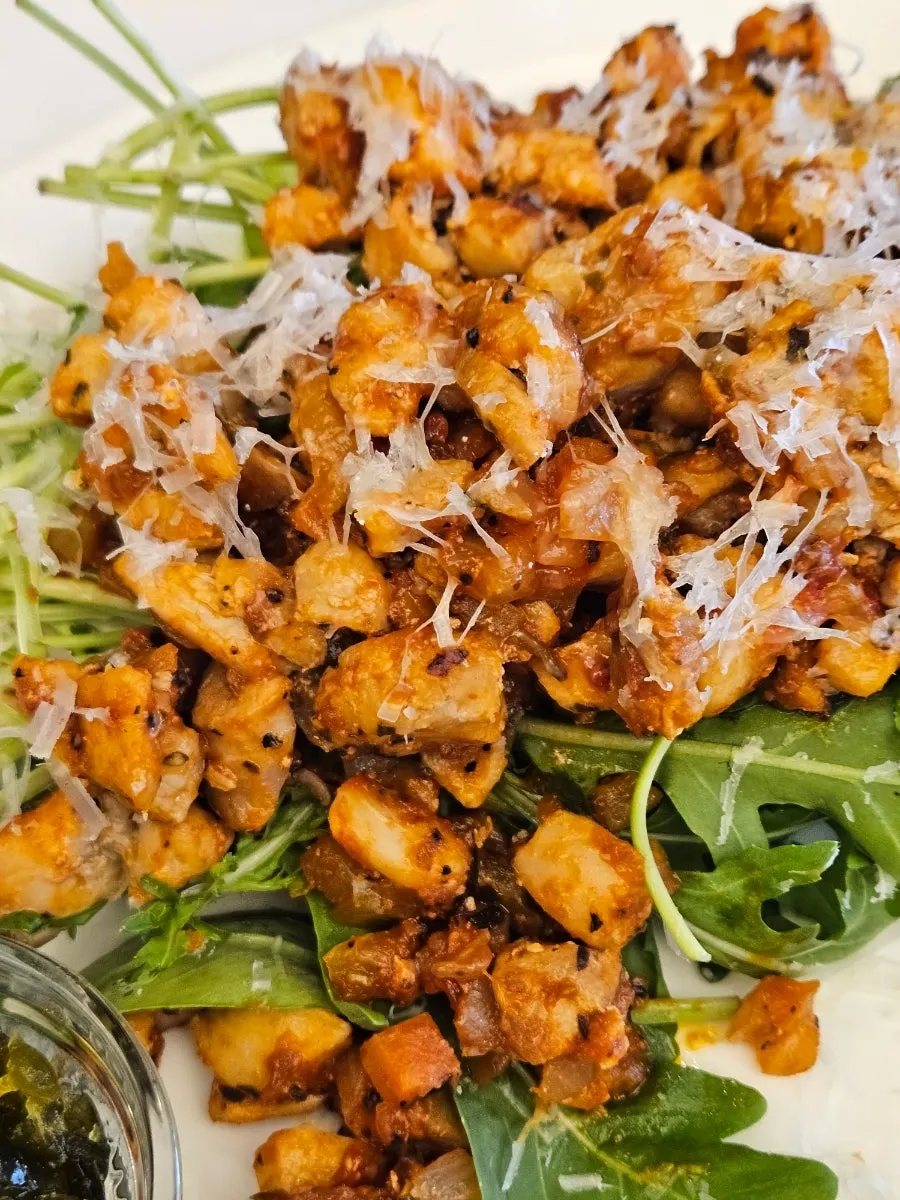 Chipotle chicken dish with a bite taken out