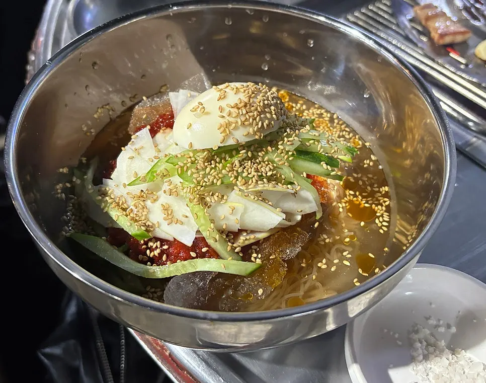Naengmyeon ordered with the meat