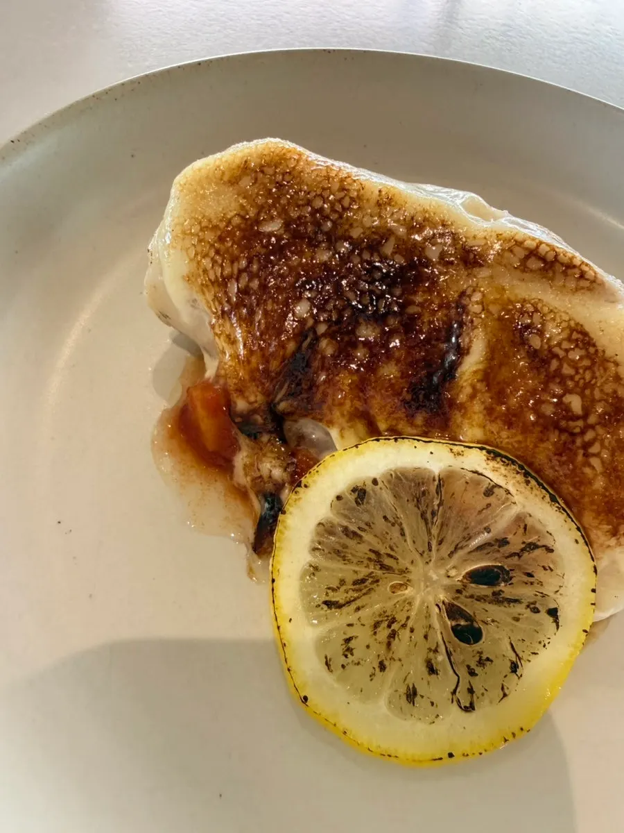 Crisply cooked honey cod steak