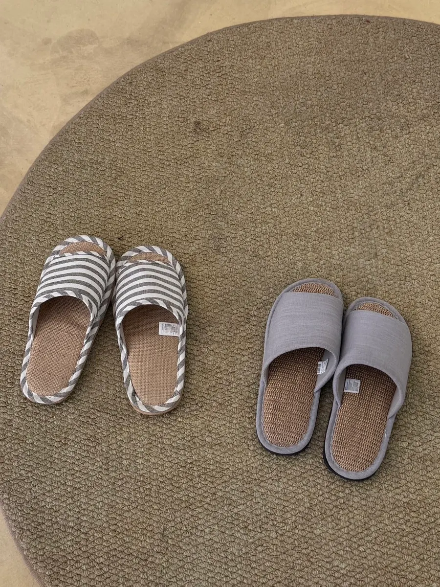Neatly arranged spa slippers