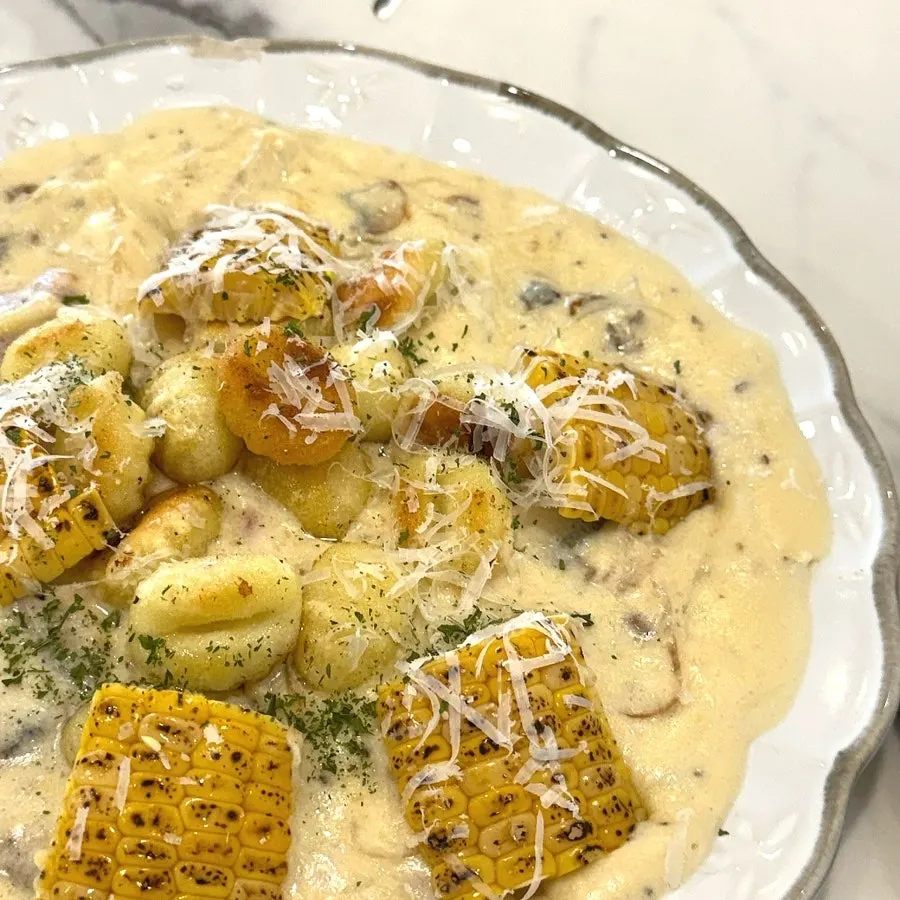 A generous plate of corn gnocchi