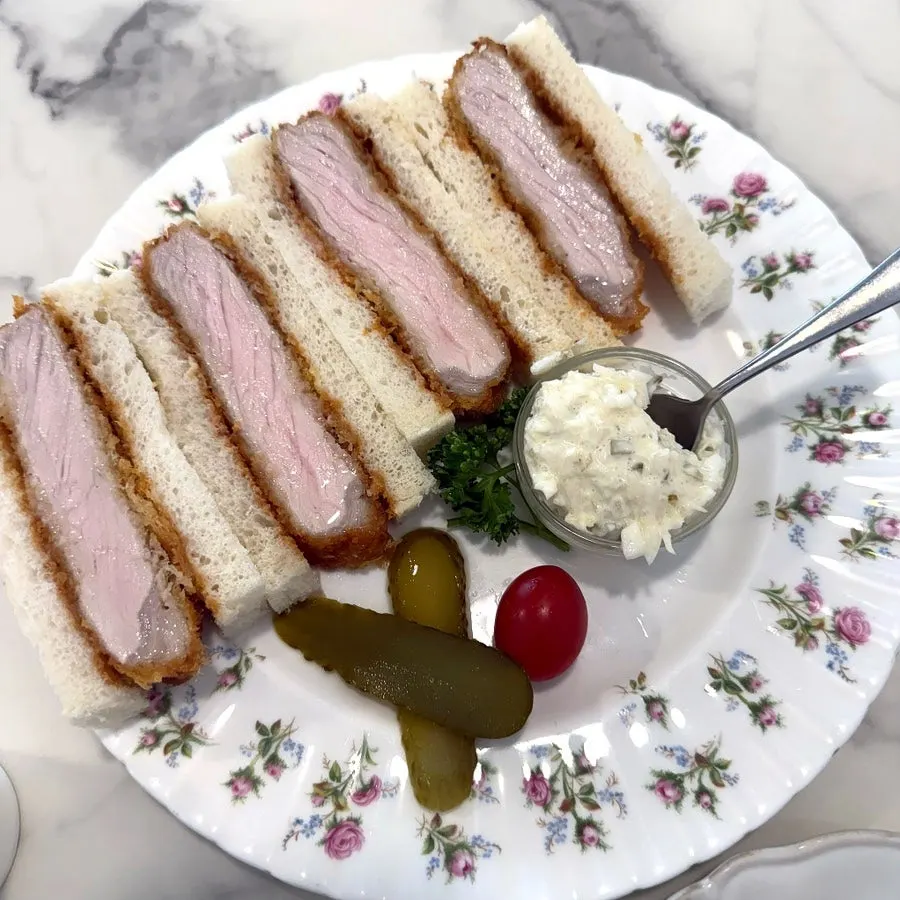 Katsu sando plate served with pickles and tomato