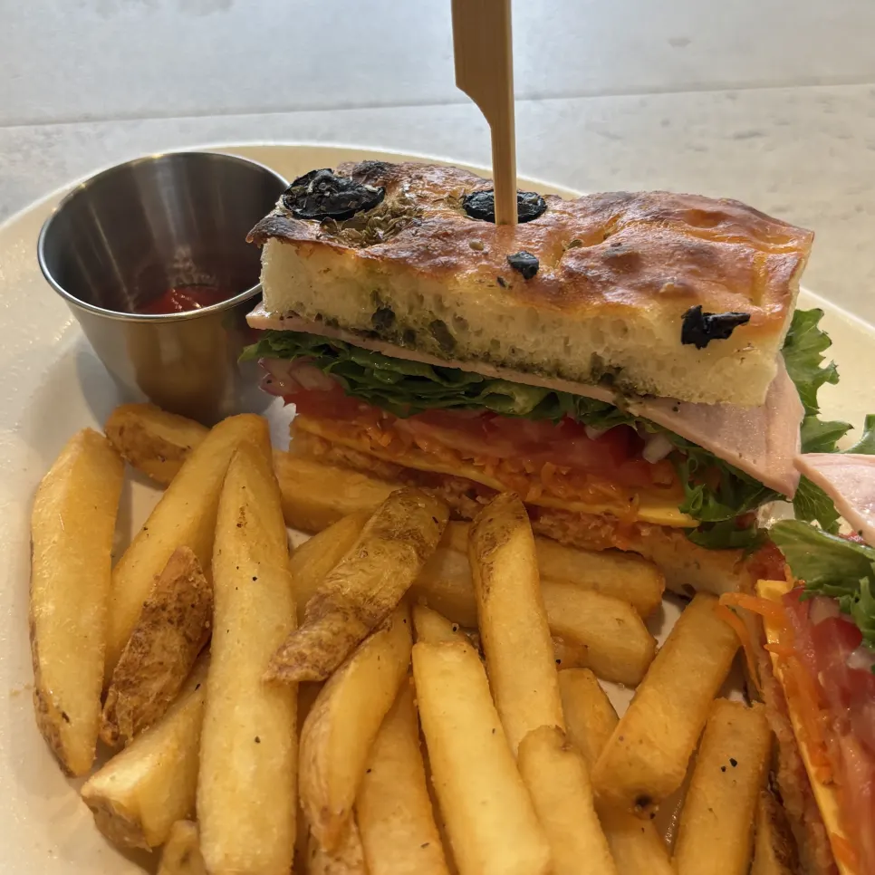 Cross-section of the focaccia sandwich packed with fillings
