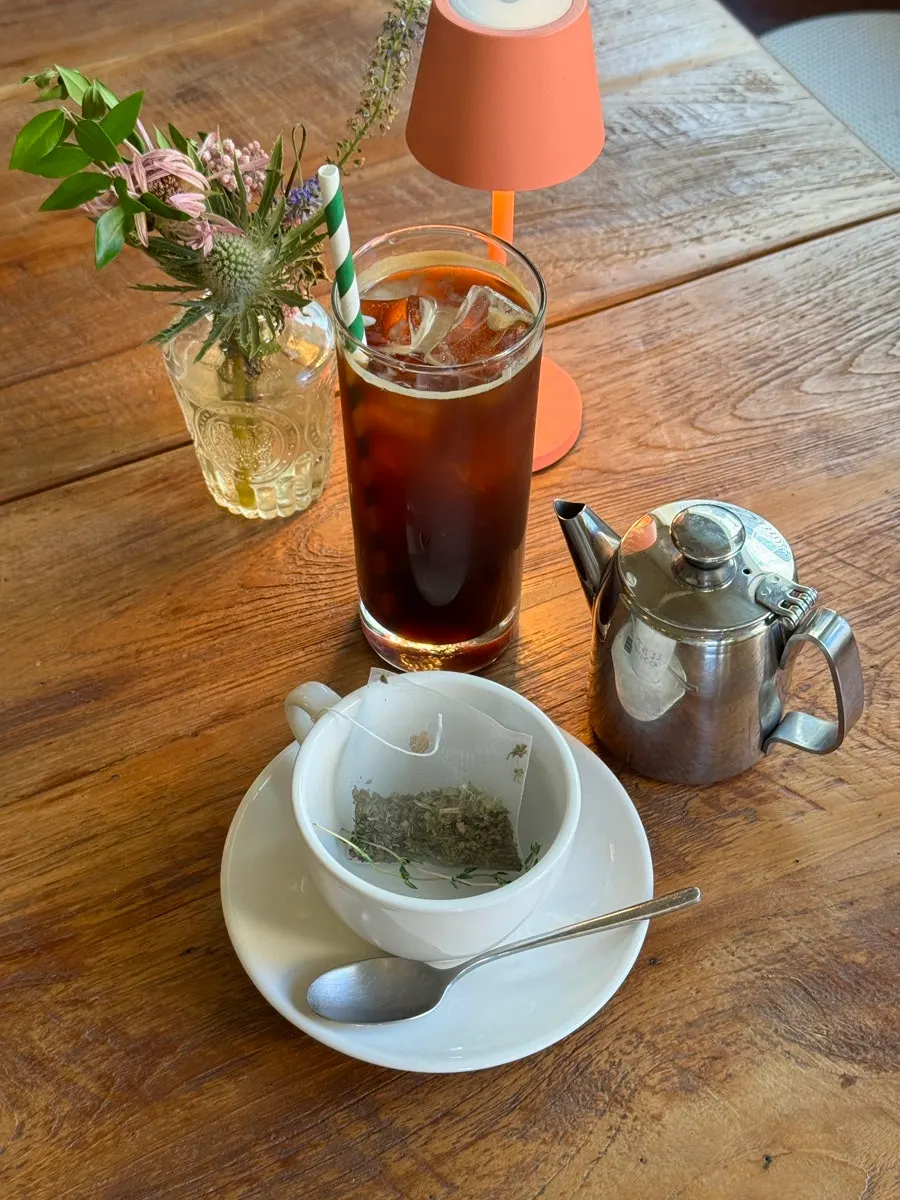 Iced americano and peppermint leaves