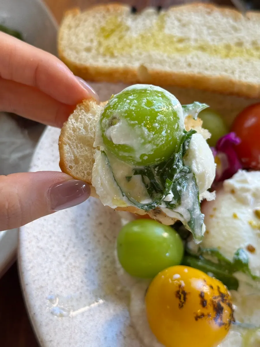 Added focaccia slice with burrata cheese