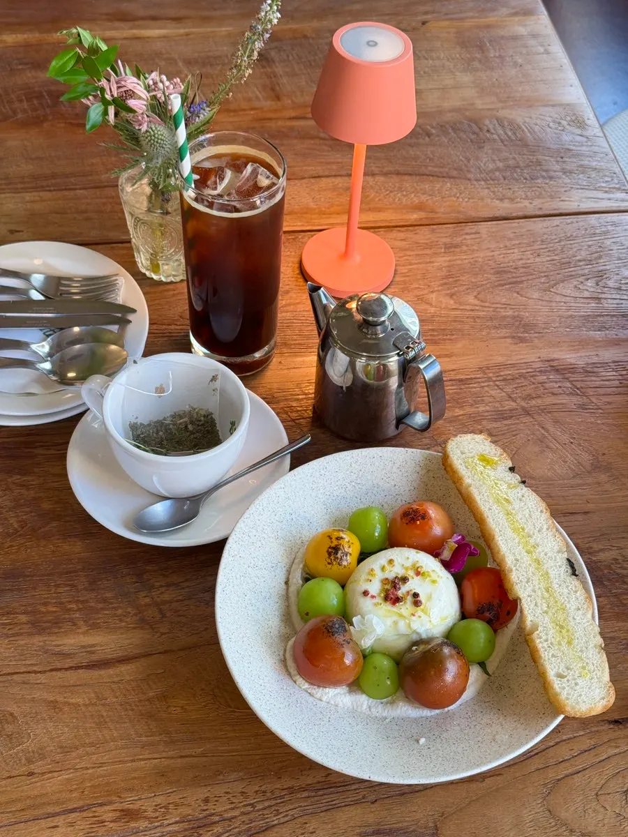 Brunch table with galette and coffee together