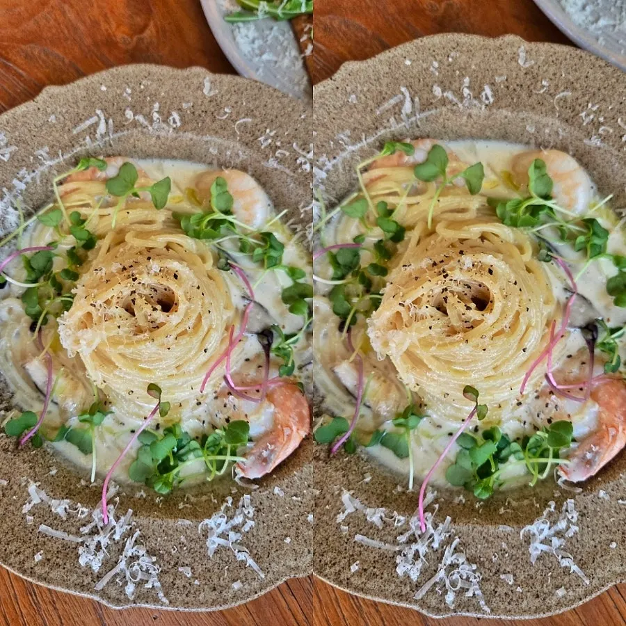 Shrimp mushroom pasta in cream sauce