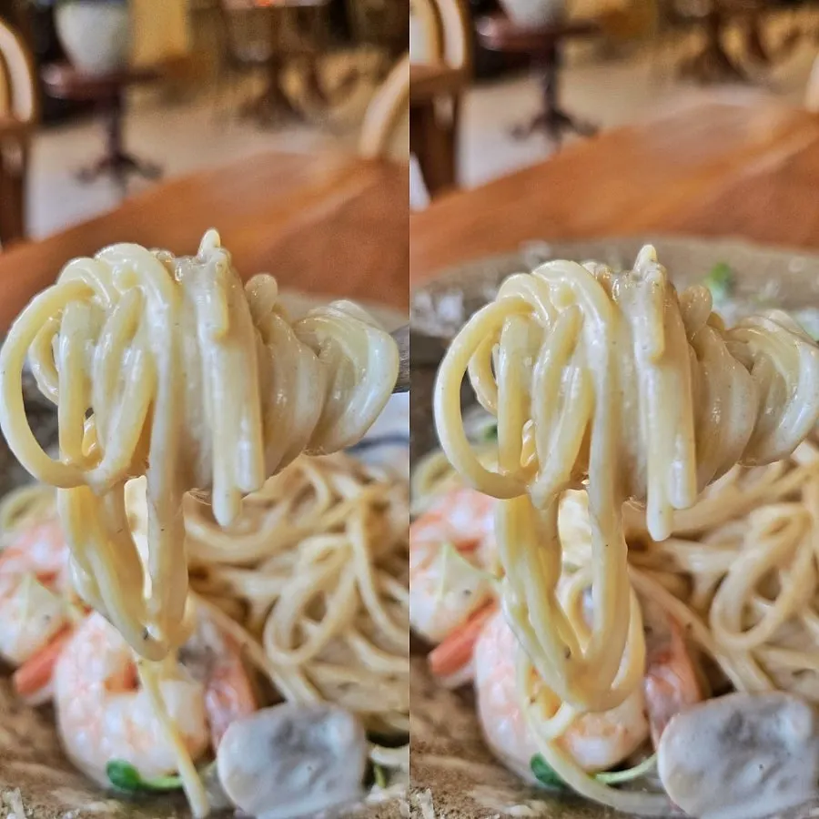 Cream pasta with shrimp and mushrooms