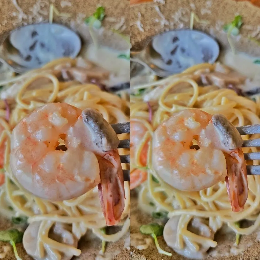 Shrimp mushroom cream pasta dish