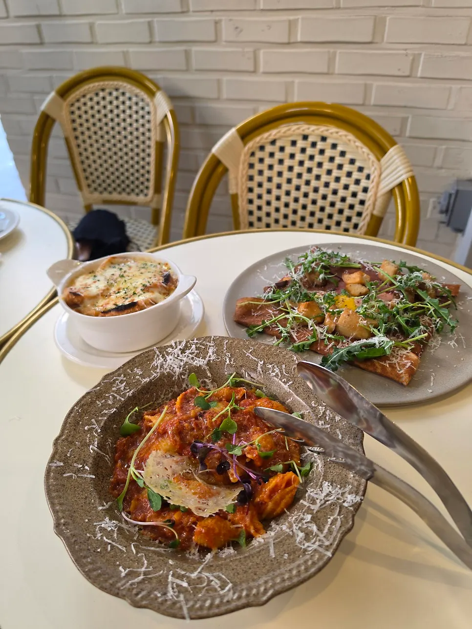 Close-up of the galette on the terrace table