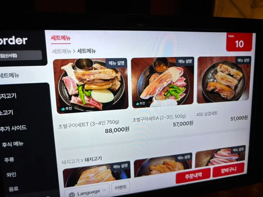 Onggijip meat menu