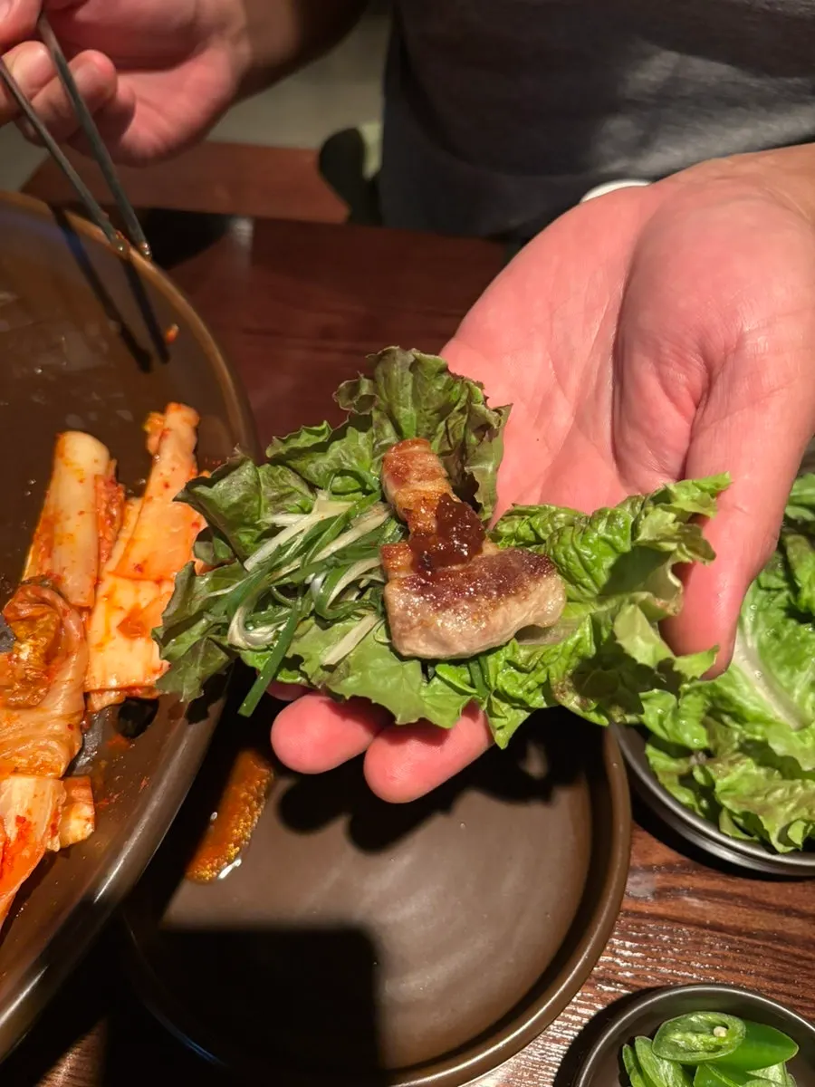 Lettuce wrap with grilled kimchi