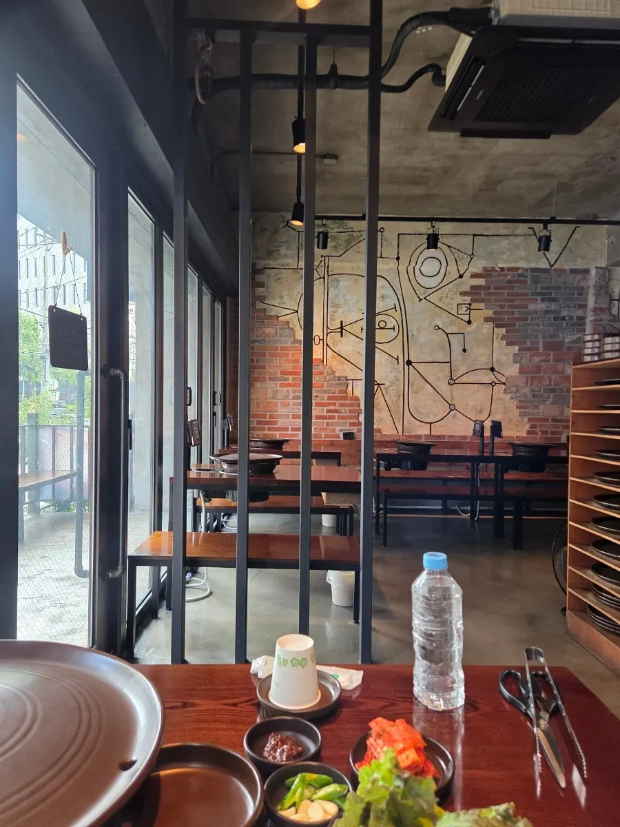 Korean BBQ restaurant interior with tables