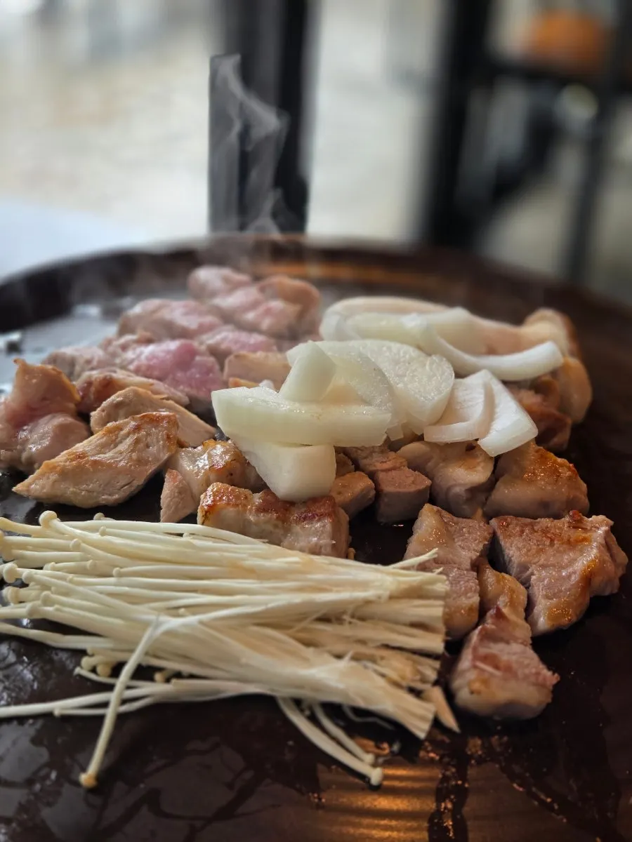Golden-brown grilled pork belly