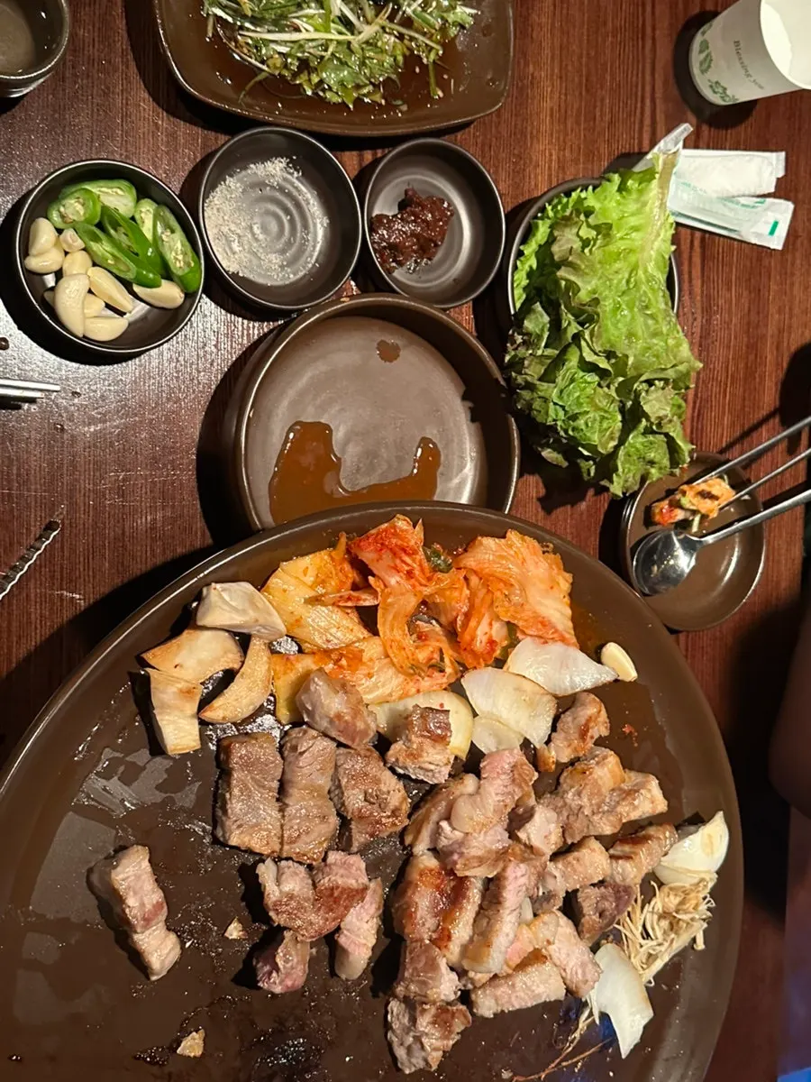 Meat and side dishes meal scene