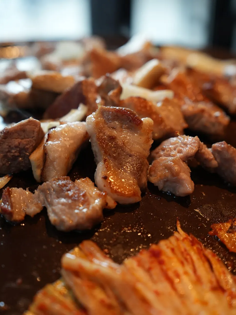 Pork belly with aged kimchi and seasoned chives
