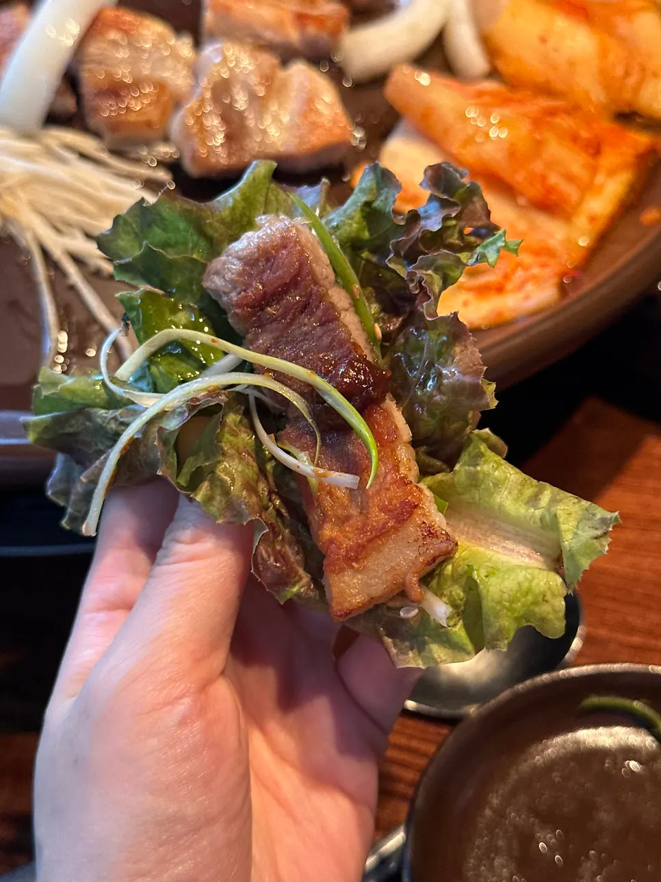 Meat wrapped in lettuce