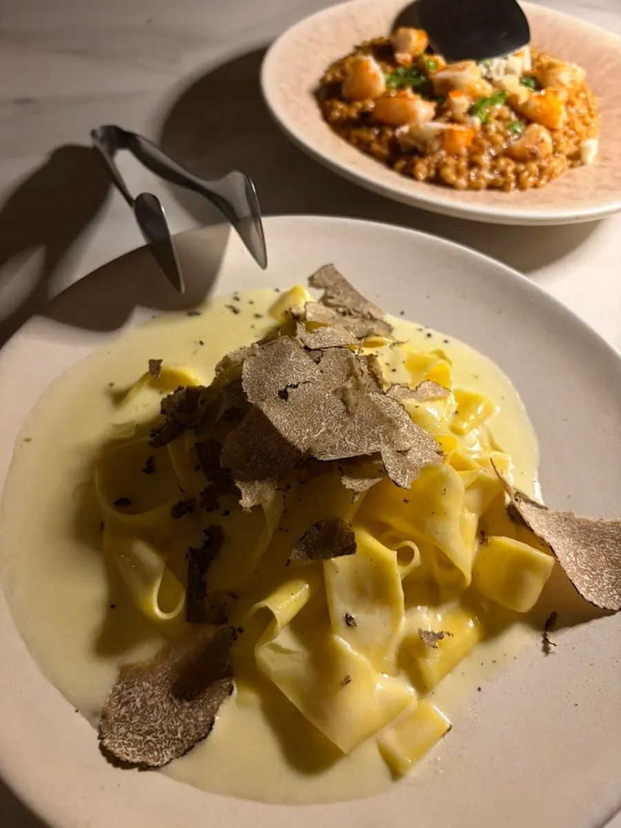 Full plate of truffle pasta