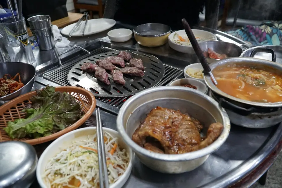 Beef short rib and pork ribs served together