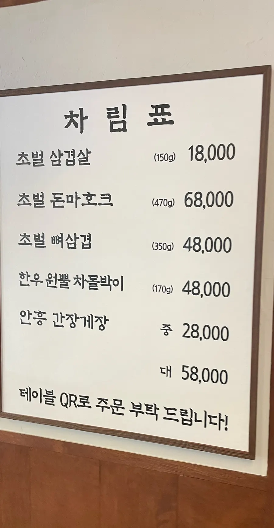 Vertical photo of the Chobeoljip menu