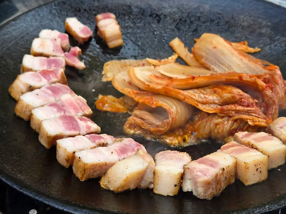 Pre-seared pork belly served with basic side dishes