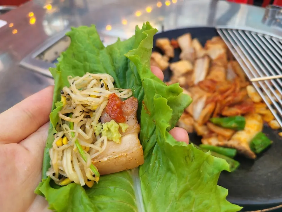Thick pork belly served with wasabi