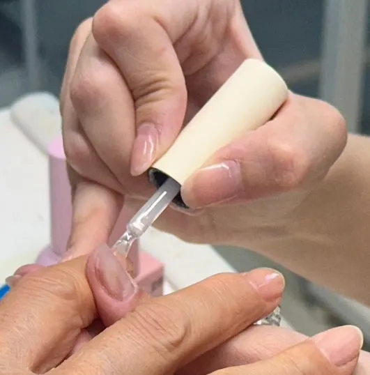 Close-up of the finished pearl nails