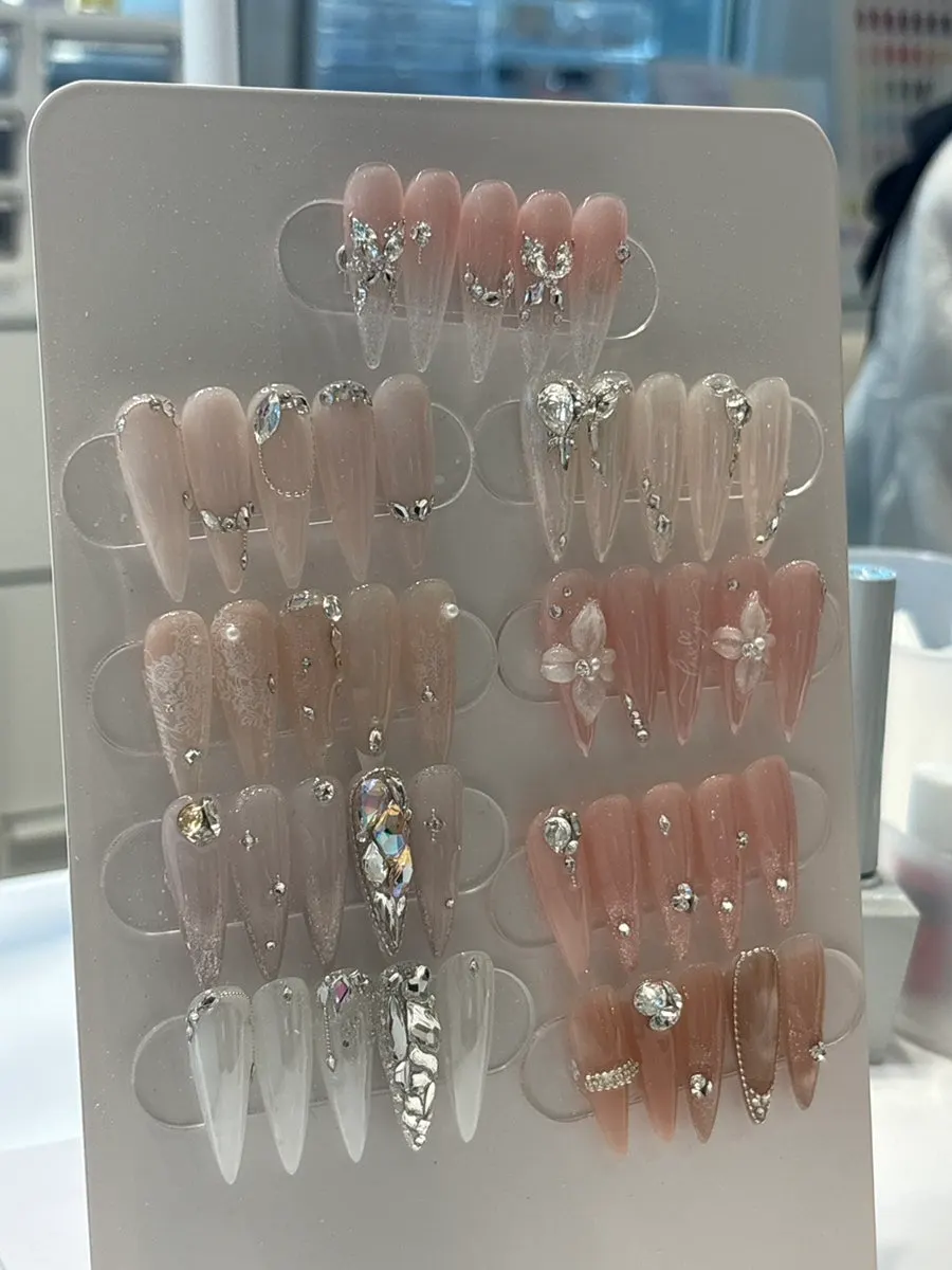Close-up of the finished nude one-color nails