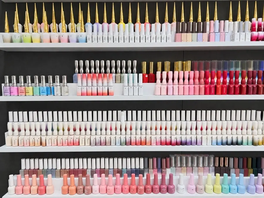 Close-up of the color display shelf at Naeil Didi