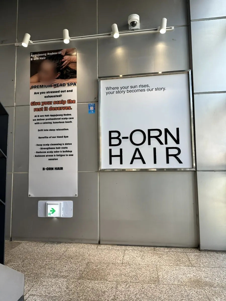 English introduction materials on display at Biorn Hair