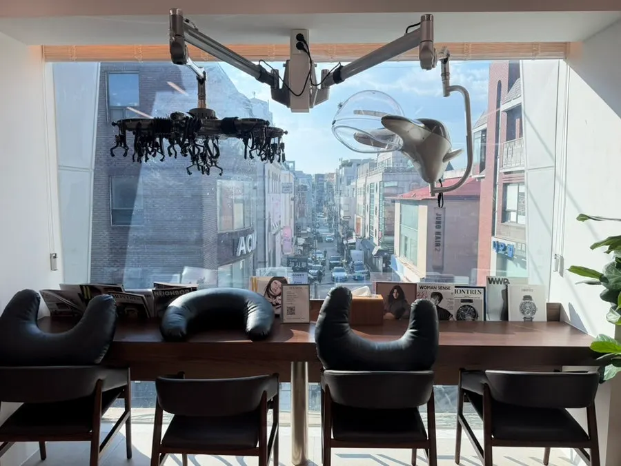 Wide view of the spacious salon interior