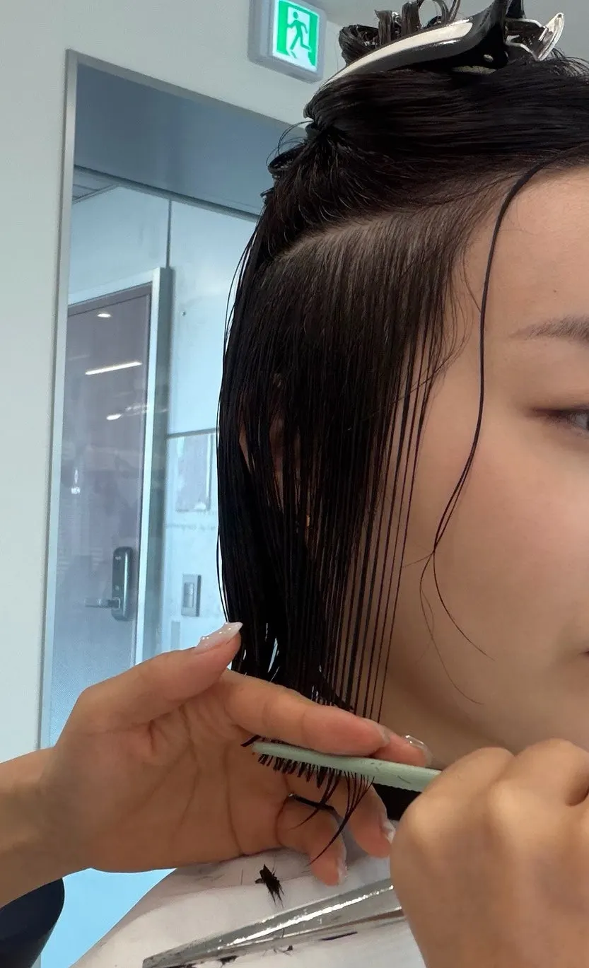 Bob line evened out after straightening with the flat iron