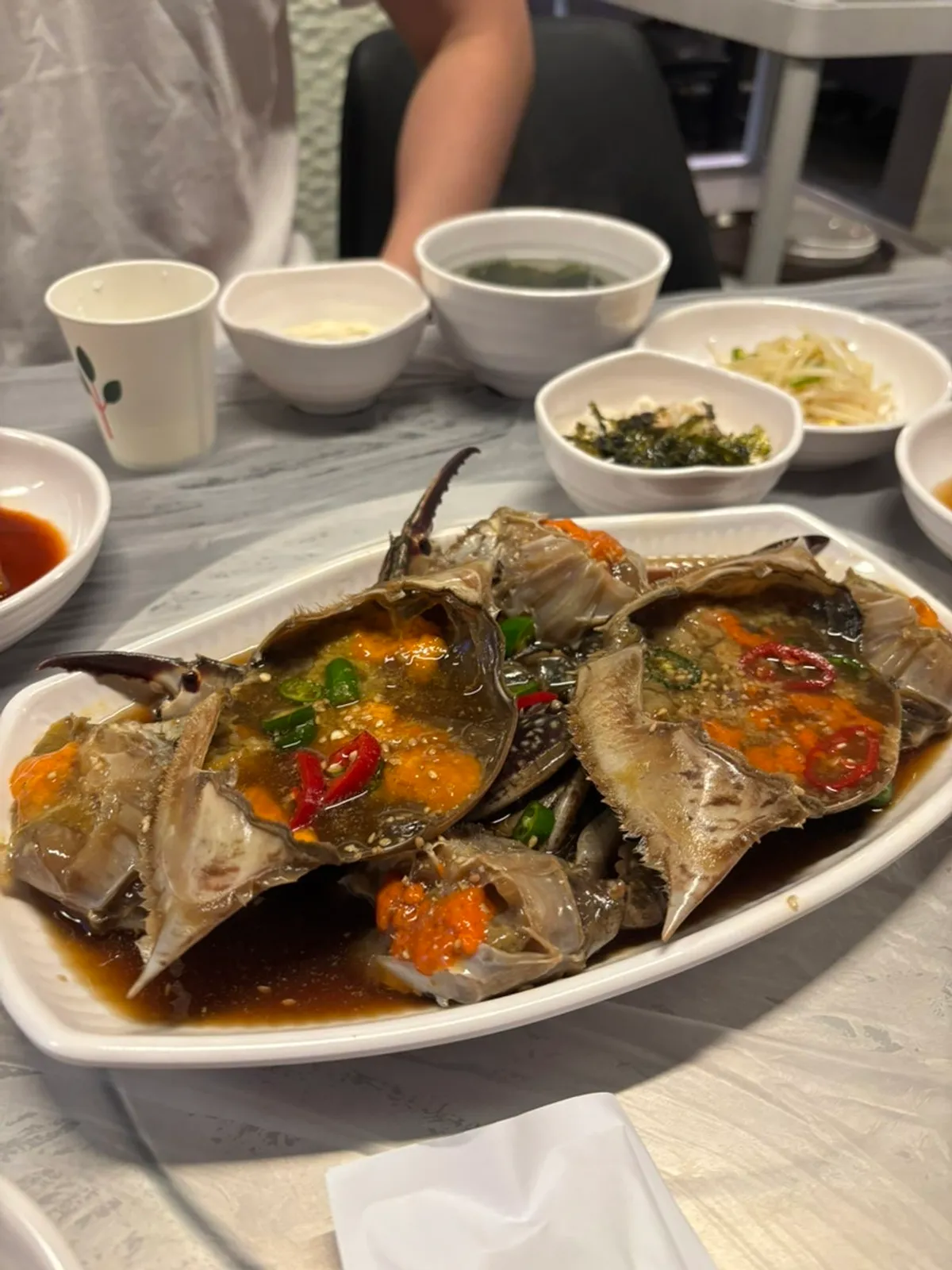 Soy-marinated crab meal for two