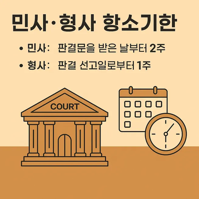 민사 14일, 형사 7일 항소기간 안내 이미지