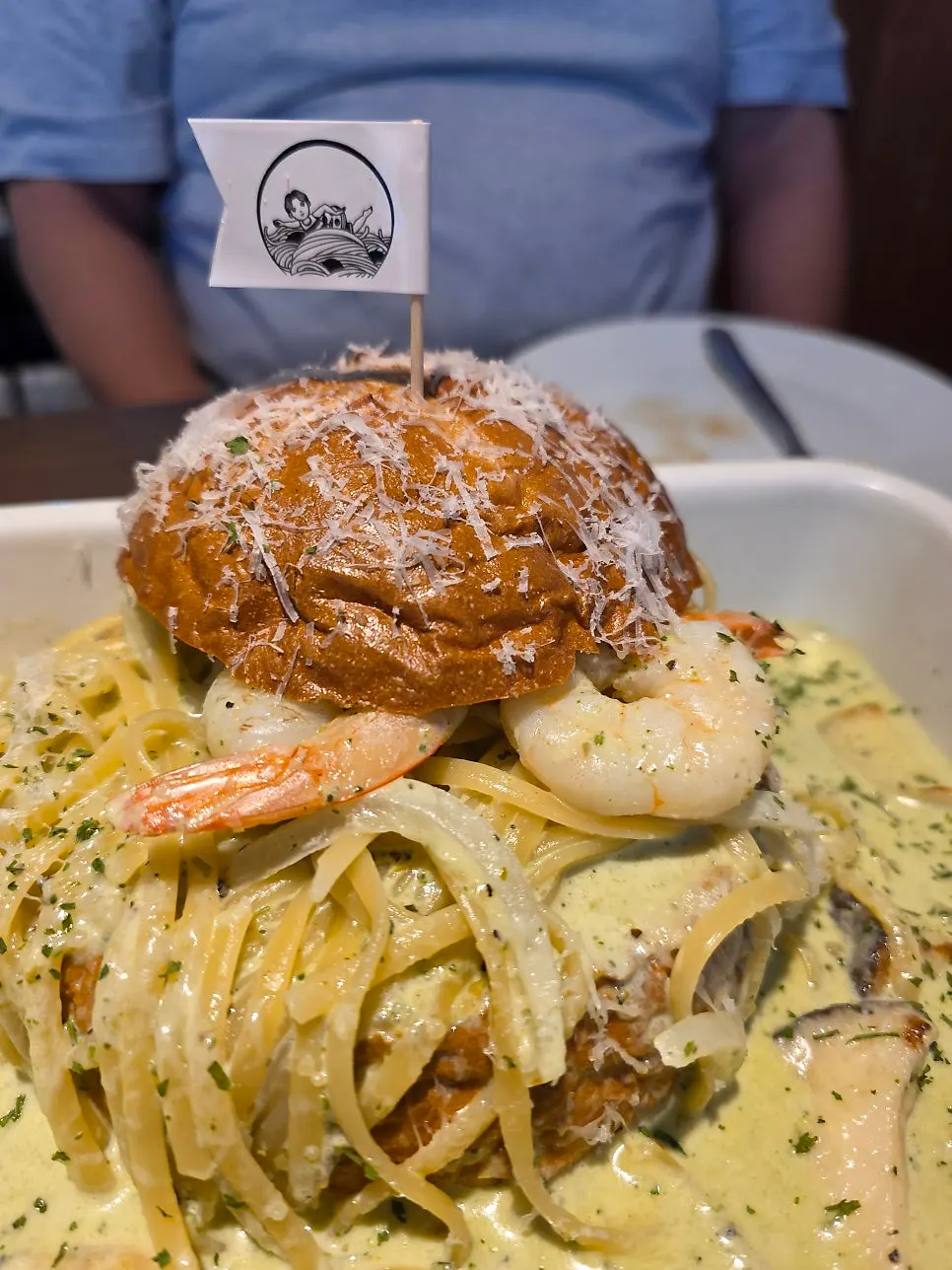 Vertical shot of the panne pasta with generous sauce
