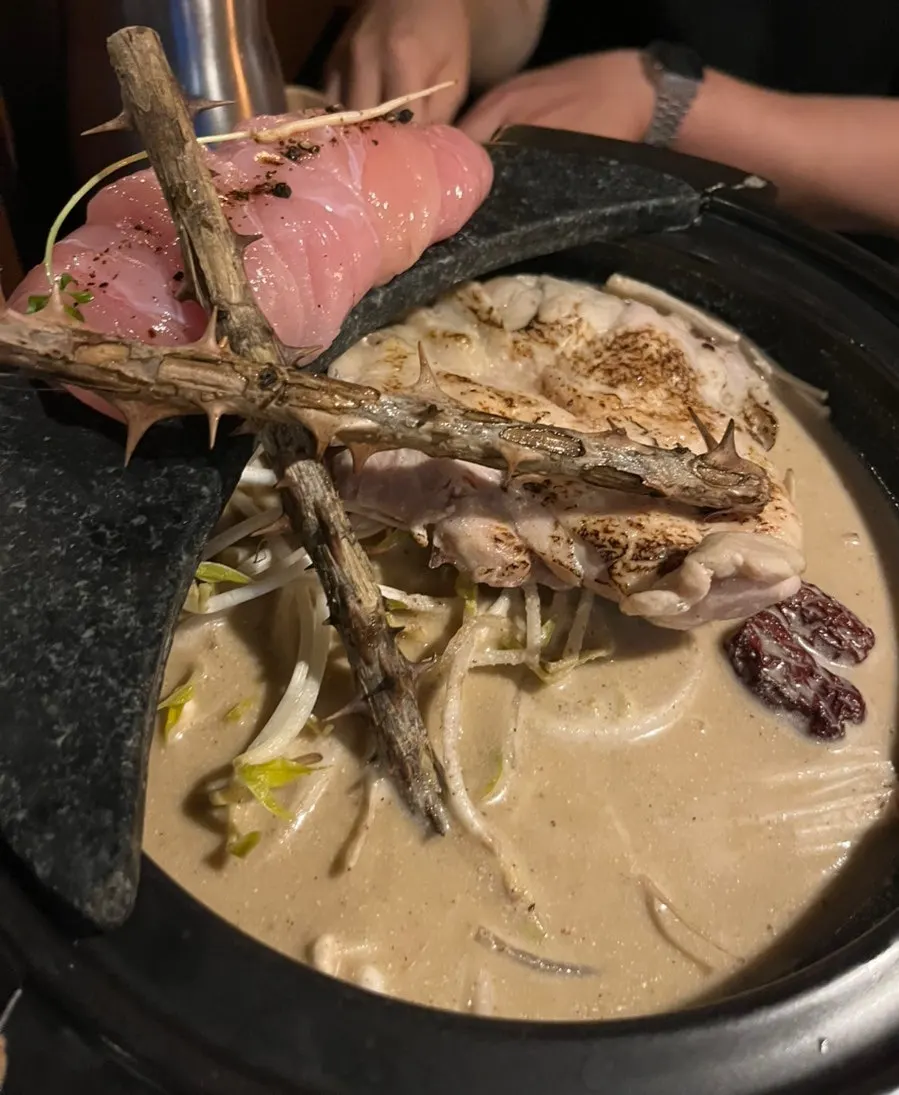 Chicken served separately for the perilla chicken hot pot
