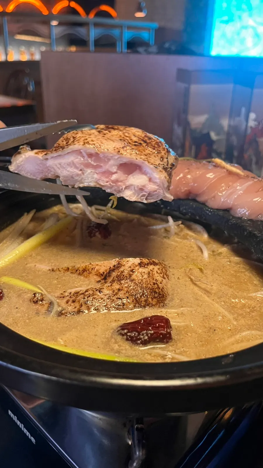 Chicken pulled out along with broth