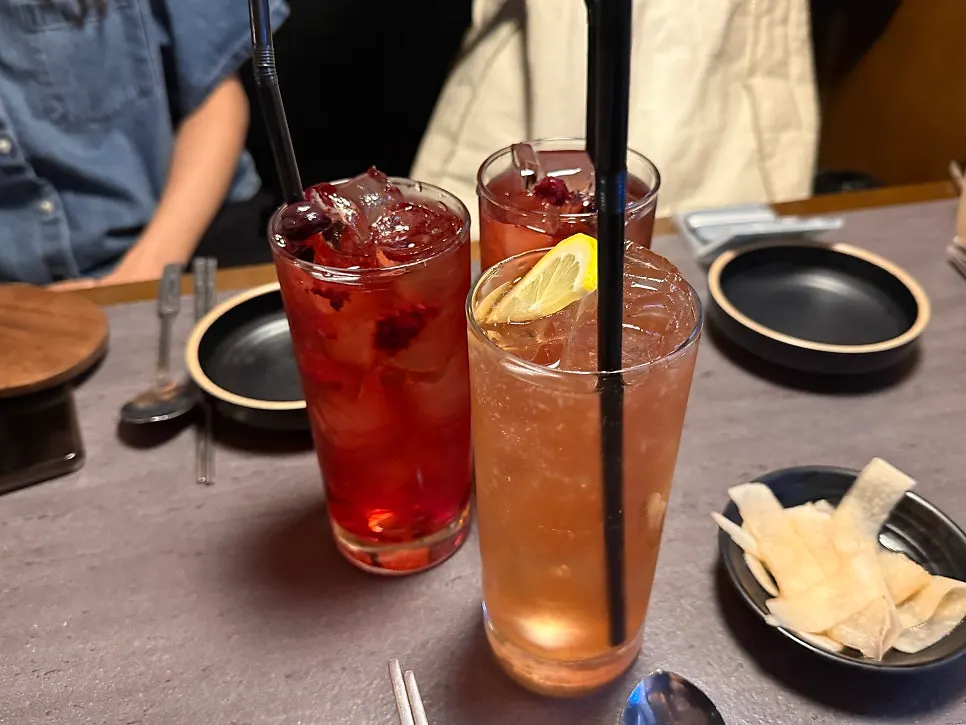 Bokbunja watermelon highball and omija highball on the table