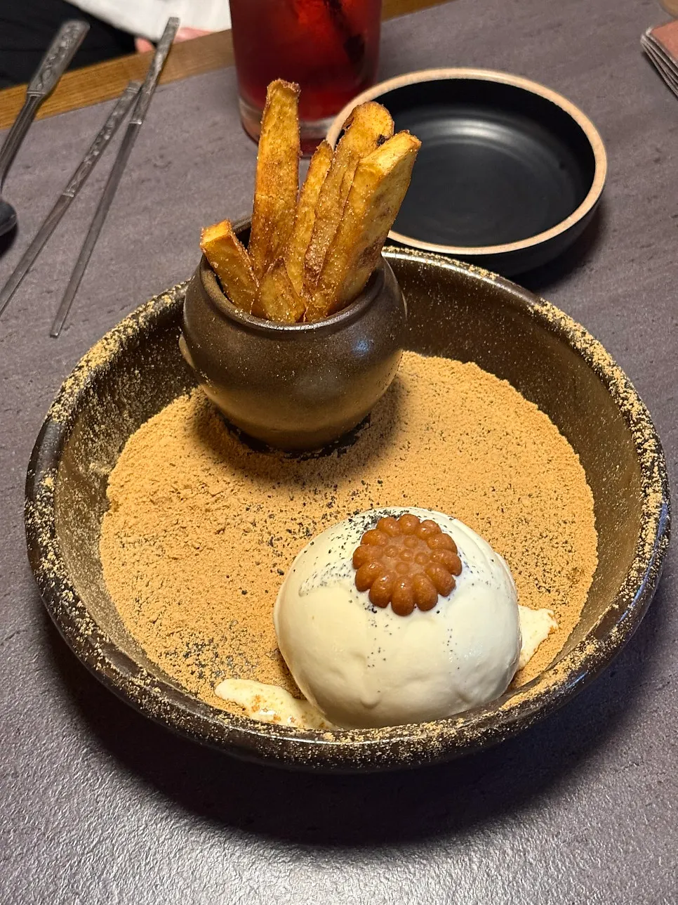 Sweet potato yakgwa ice dessert ordered at the end of the meal