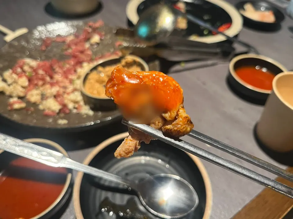 Chicken dipped in the special seasoning sauce