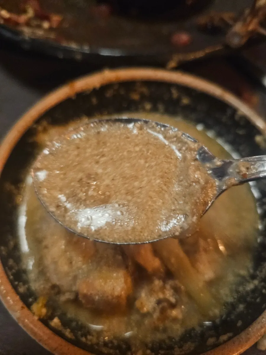 Nutty, rich perilla chicken hot pot broth