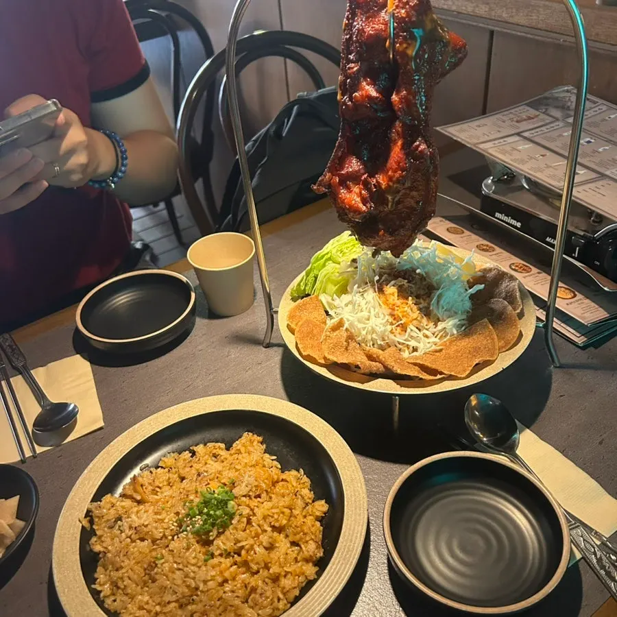 A plate of smoky aged-kimchi fried rice